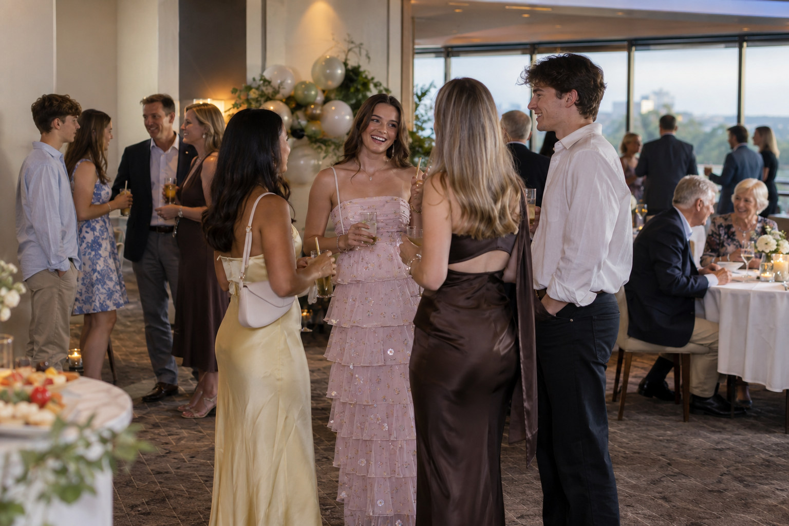 Guests of different ages mingling at a birthday function